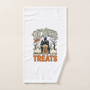 No Tricks Just Treats Halloween Dog Ghost Shirt_1 Hand Towel