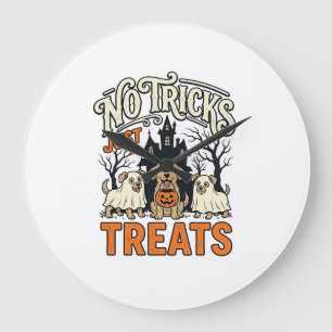 No Tricks Just Treats Halloween Dog Ghost Shirt_1 Large Clock