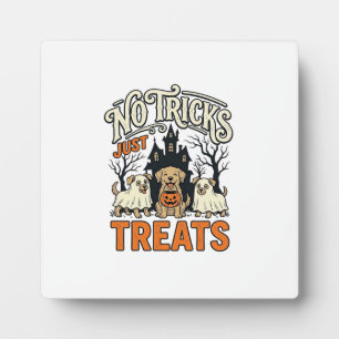 No Tricks Just Treats Halloween Dog Ghost Shirt_1 Plaque