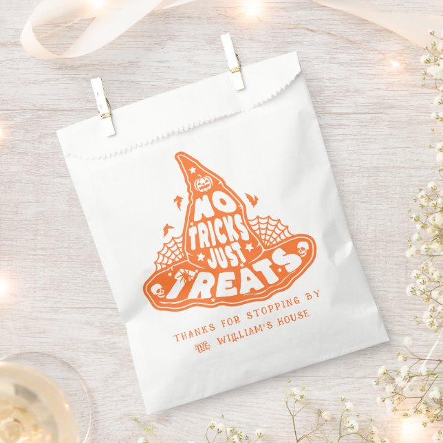 No Tricks Just Treats Halloween Orange Favour Bags (Clipped)