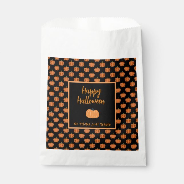 No tricks just treats Halloween orange pumpkins Favour Bags (Front)