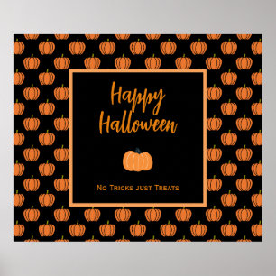 No tricks just treats Halloween orange pumpkins Poster