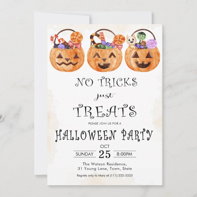 No tricks just treats Halloween party Invitation (Front)