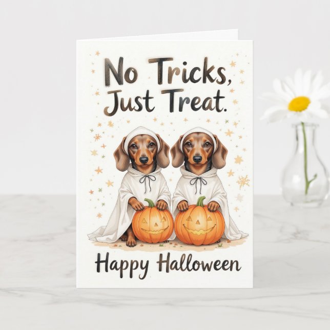 No Tricks Just Treats Halloween Sweet Pup Duo Card (Small Plant)