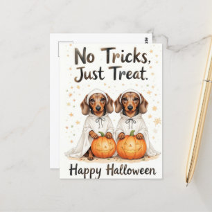 No Tricks Just Treats Halloween Sweet Pup Duo Postcard