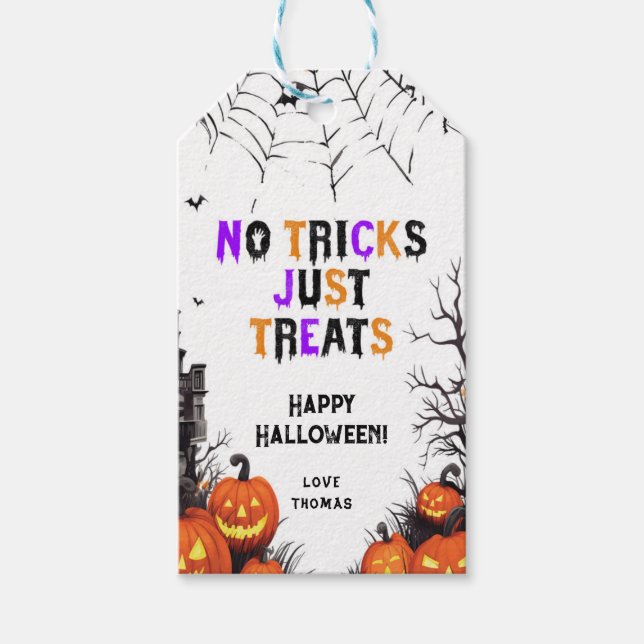 no tricks just treats halloween tag (Front)