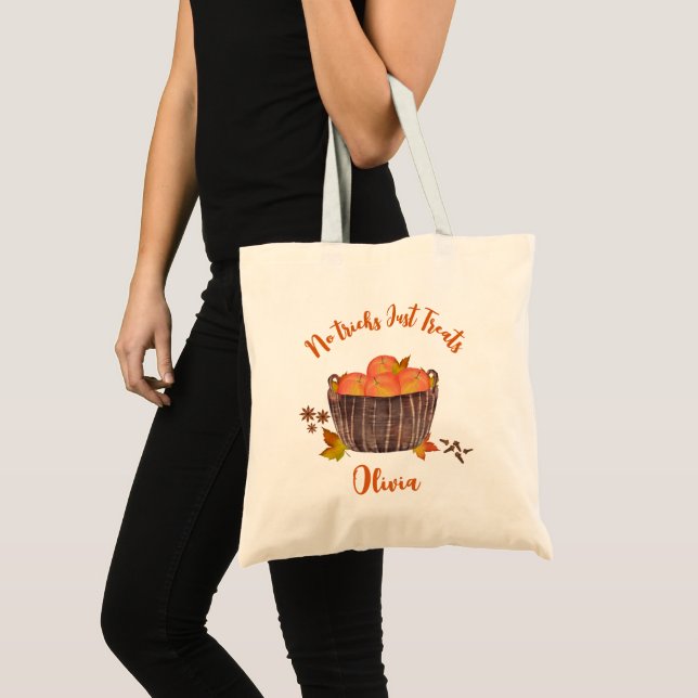 No tricks Just Treats Personalised Halloween Tote Bag (Front (Product))