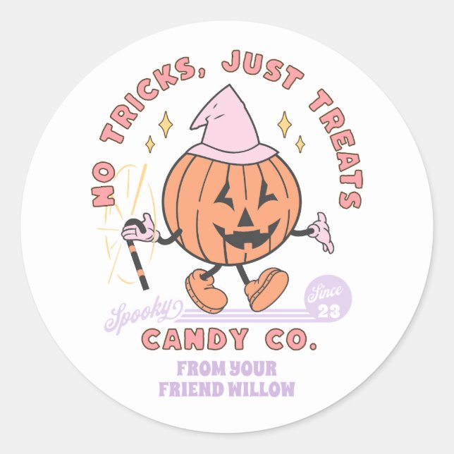 No Tricks Just Treats Spooky Candy Co Halloween Classic Round Sticker (Front)