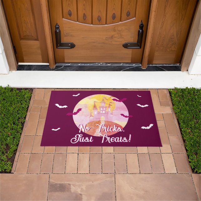 No Tricks Just Treats Spooky Castle Halloween Doormat (Outdoor)