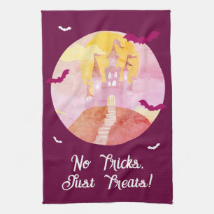 No Tricks Just Treats Spooky Castle Halloween Tea Towel