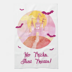 No Tricks Just Treats Spooky Castle Halloween Tea Towel