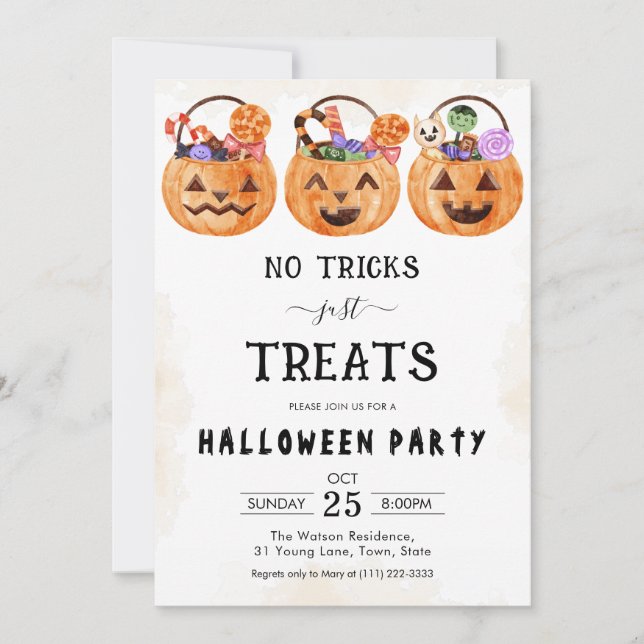 No tricks just treats  spooky Halloween party Invitation (Front)