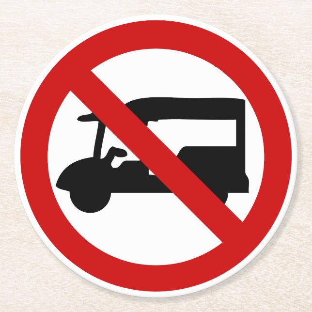 NO Tuk-Tuk TAXI ⚠ Thai Road Sign ⚠ Round Paper Coaster (Front)