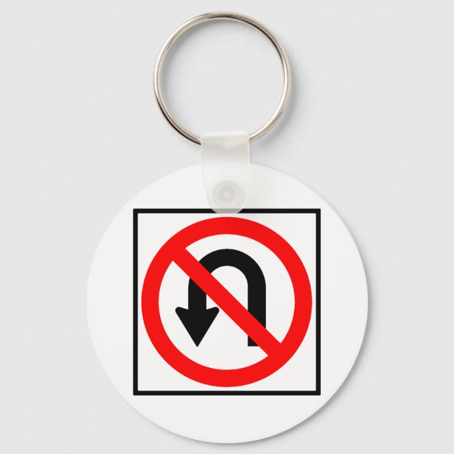 No U-Turn Highway Sign Key Ring (Front)