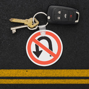 No U-Turn Sign Traffic Safety Road Symbol Key Ring