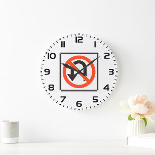 No U-Turn Sign Traffic Safety Road Symbol Large Clock
