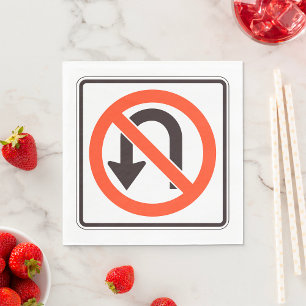 No U-Turn Sign Traffic Safety Road Symbol Napkin