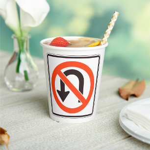 No U-Turn Sign Traffic Safety Road Symbol Paper Cups