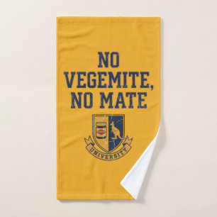 NO VEGEMITE, NO MATE Vintage University Crest Hand Towel