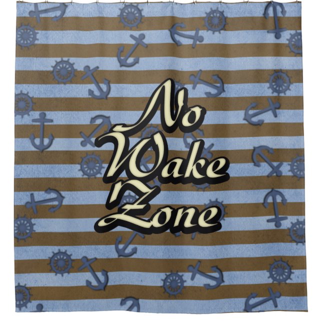 No Wake Zone Nautical Ship Anchors And Wheels Shower Curtain (Front)