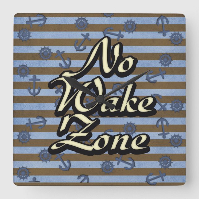 No Wake Zone Nautical Ship Anchors And Wheels Square Wall Clock (Front)