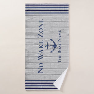 No Wake Zone Navy Anchor Rope Nautical Bath Towel