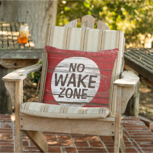 No Wake Zone Sign Weathered Wooden Planks Pattern Cushion