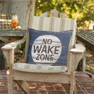 No Wake Zone Sign Weathered Wooden Planks Pattern Cushion