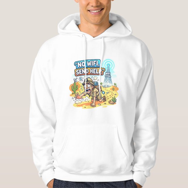 No WiFi Send Help Funny Internet Quote Vector Desi Hoodie (Front)