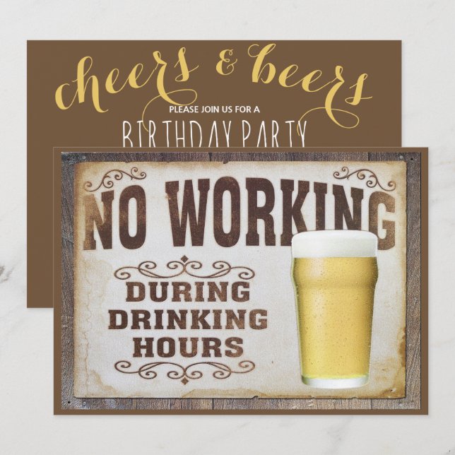 "No Working" Men's Double Sided Birthday Invitation (Front/Back)