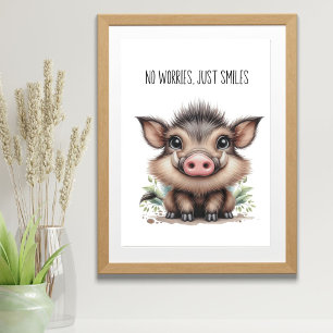 No Worries, Just Smiles - Baby Warthog Nursery Wal Poster