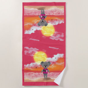 No Worries Koala on a sunset beach Towel