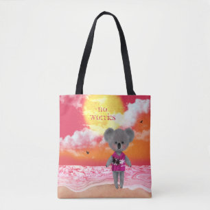 No worries koala on sunset beach tote bag