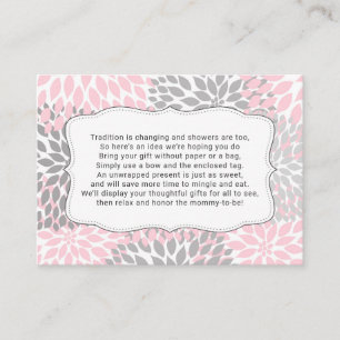 No wrap baby shower insert card, girl pink floral