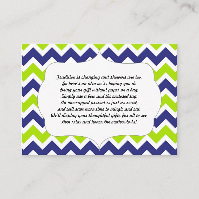 No wrap insert card baby or bridal shower (Front)