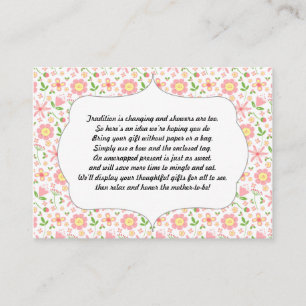 No wrap insert card baby shower pink floral