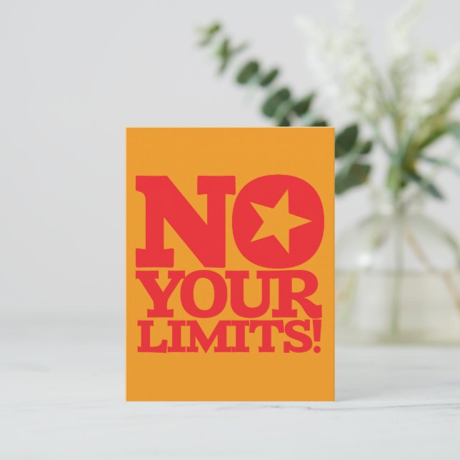 No Your Limits!  Red Text Orange BG Vertical Postcard (Standing Front)