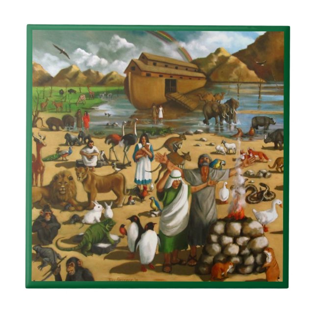Noah And The Ark: Original Painting: Animals Tile (Front)