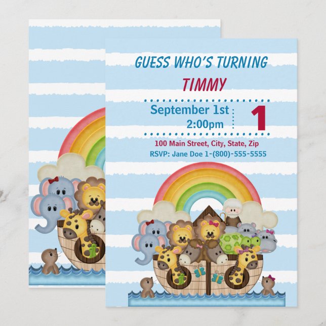 Noah Ark Boy Birthday Party Invitation (Front/Back)