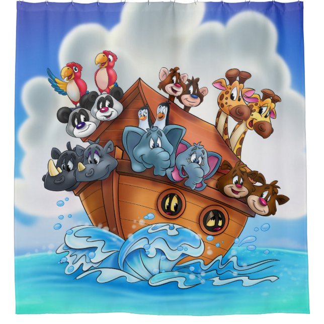 Noah Ark cartoon shower curtain (Front)
