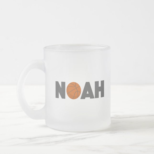 Noah Basketball Frosted Glass Coffee Mug (Left)