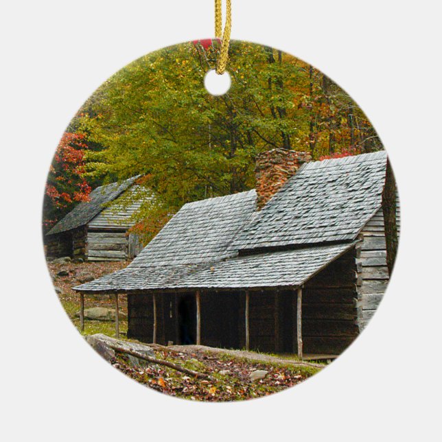 Noah "Bud" Ogle Cabin in the Smokies Ceramic Tree Decoration (Front)
