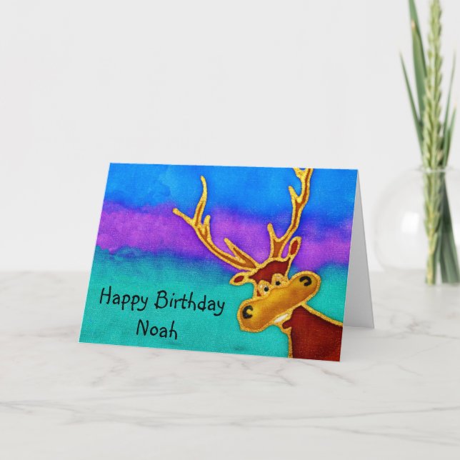 Noah, Happy Birthday silly stag card (Front)