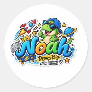 Noah Little Cute Dinosaur Personalised Sticker