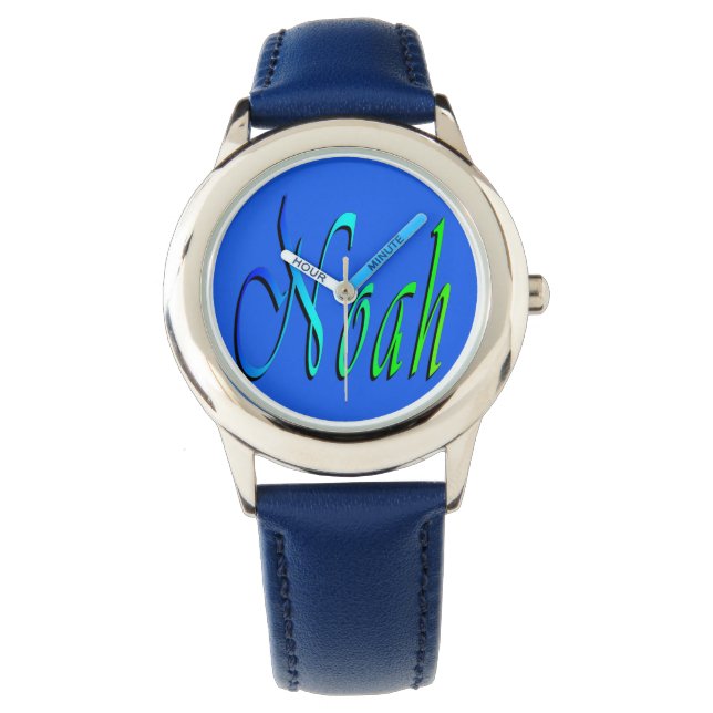 Noah, Name, Logo, Boys Blue Leather Watch. Watch (Front)