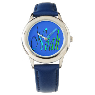 Noah, Name, Logo, Boys Blue Number Leather Watch. Watch