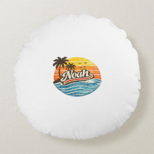 Noah Retro Sunset Name Design Round Cushion