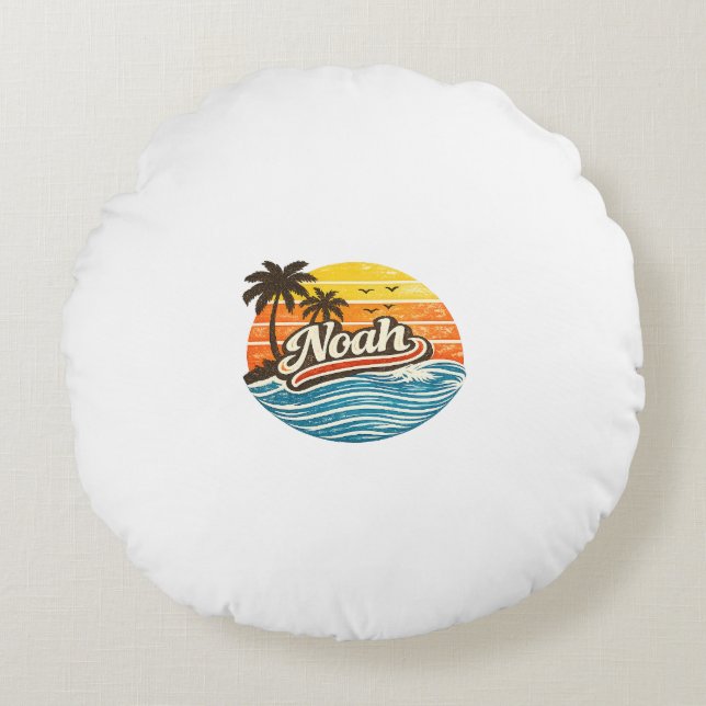 Noah Retro Sunset Name Design Round Cushion (Front)