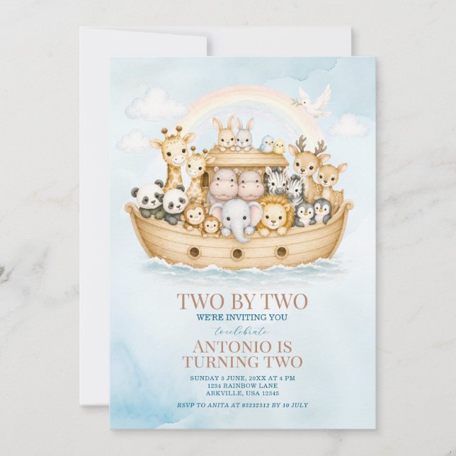 Noah’s Ark 2nd Birthday Invitation Boy (Front)