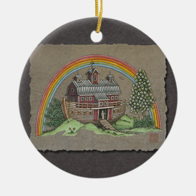 Noah’s Ark Barn Ceramic Tree Decoration (Front)